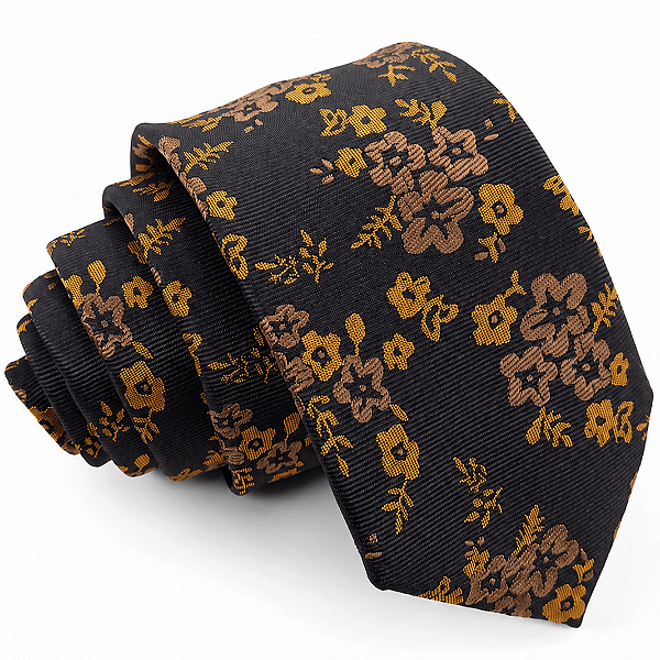 Gravata Slim Floral Marrom Linha Luxo