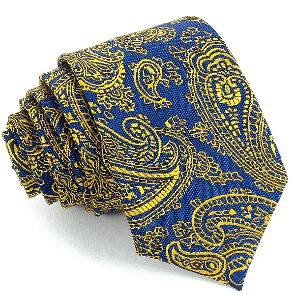 Gravata Slim Paisley Amarela Bordada Linha Premium
