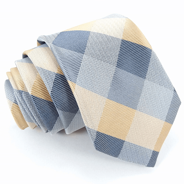 Gravata Slim Xadrez Cinza e Bege Linha Elegante