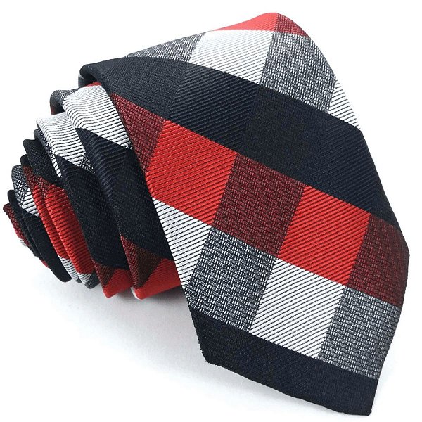 Gravata Slim Xadrez Vermelha e Preta