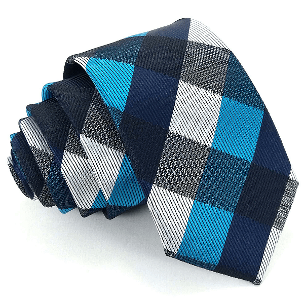 Gravata Slim Xadrez Azul