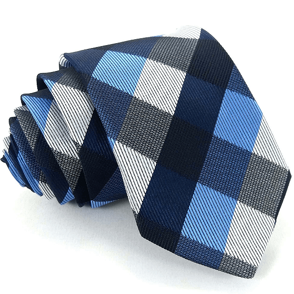 Gravata Slim Xadrez Azul