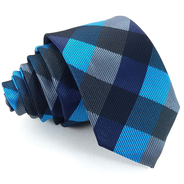 Gravata Slim Xadrez Azul