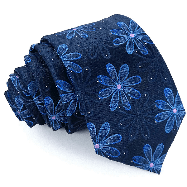 Gravata Slim Floral Azul Premium