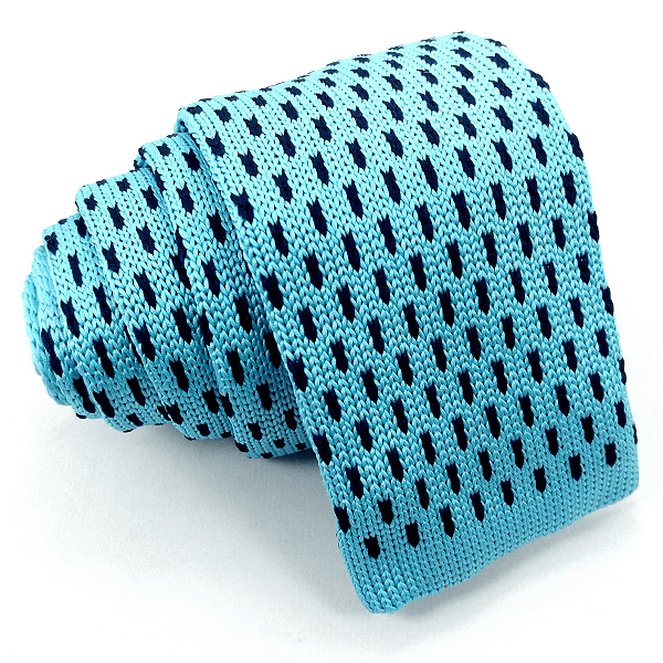 Gravata Slim Crochê Tricô Azul Trabalhada