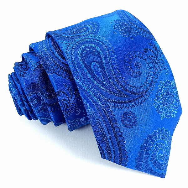 Gravata Slim Arabesco Azul Royal Luxo