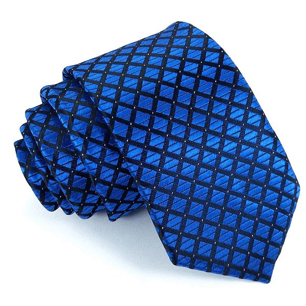 Gravata Slim Azul Royal Quadriculada Linha Elegante