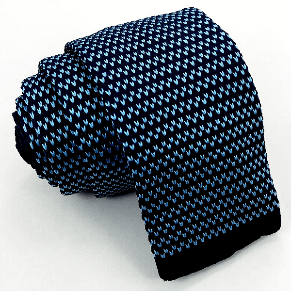 Gravata Slim Crochê Tricô Azul Trabalhada