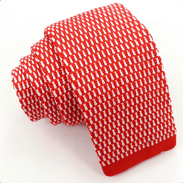 Gravata Slim Crochê Tricô Vermelha Trabalhada