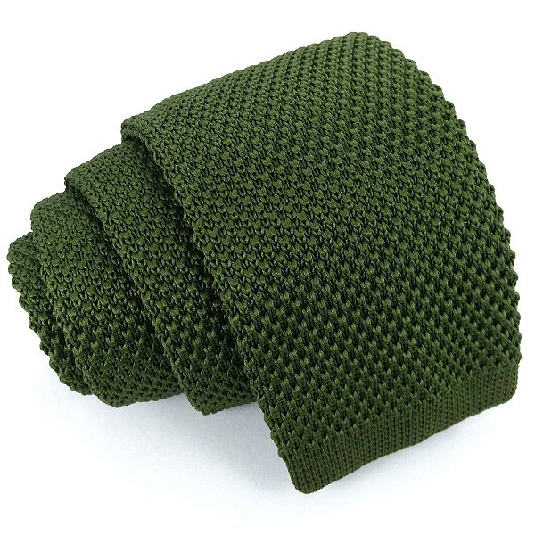 Gravata Slim Crochê Tricô Verde Militar