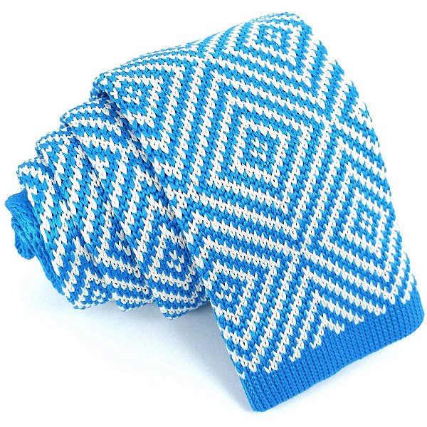 Gravata Slim Crochê Tricô Azul Serenity
