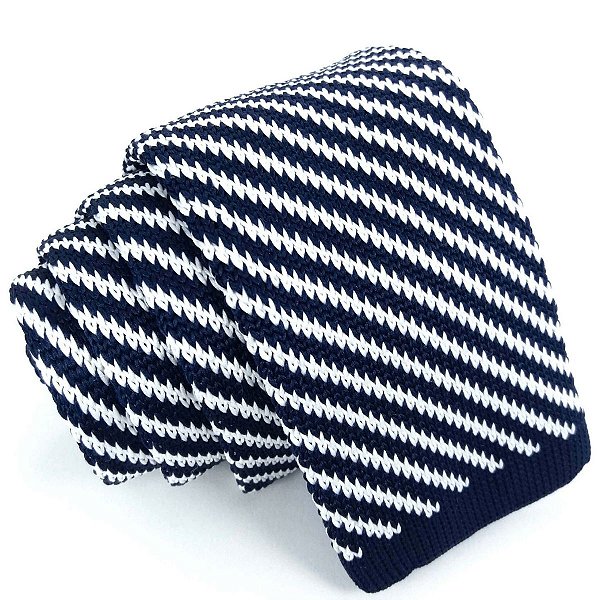Gravata Slim Crochê Tricô Azul Listrada