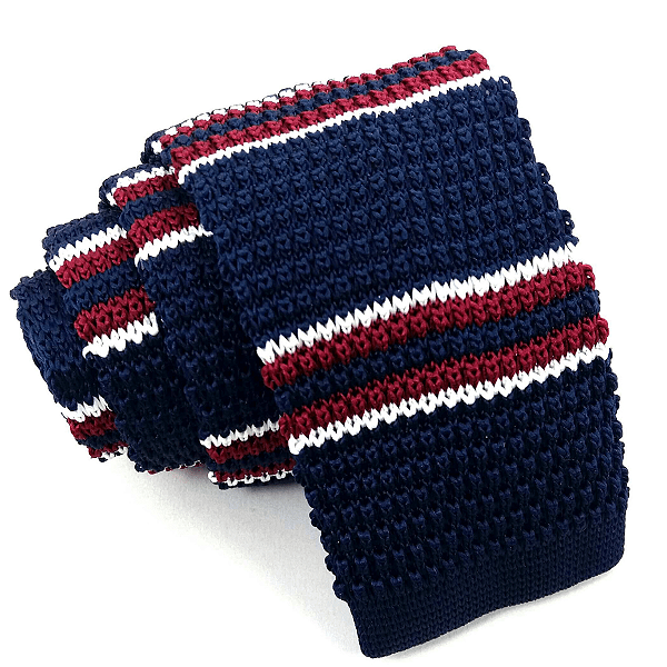 Gravata Slim Crochê Tricô Azul Marinho Listrada