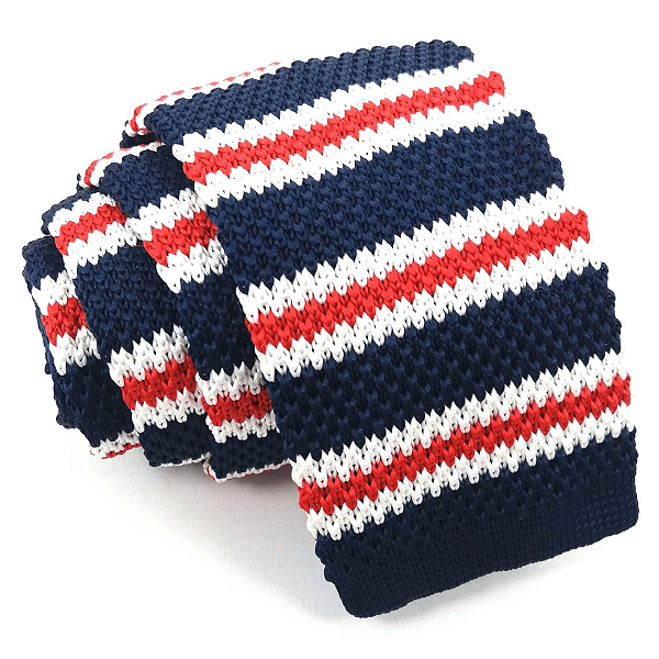 Gravata Slim Crochê Tricô Azul Listrada