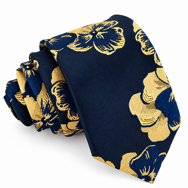 Gravata Slim Floral Preta Premium