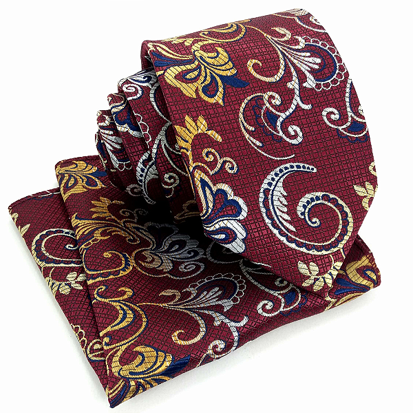 Kit Gravata Slim e Lenço de Bolso Vermelho Bordô Premium
