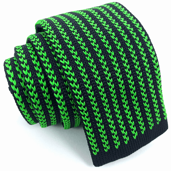 Gravata Slim Crochê Tricô Verde Listrada