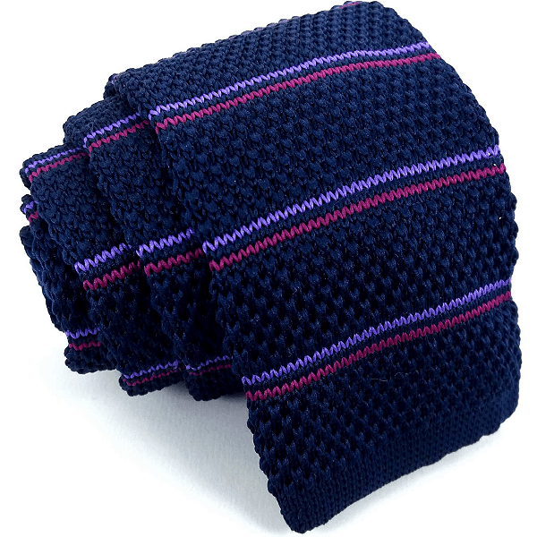Gravata Slim Crochê Tricô Azul Marinho Listrada