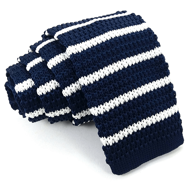 Gravata Slim Crochê Tricô Azul Listrada