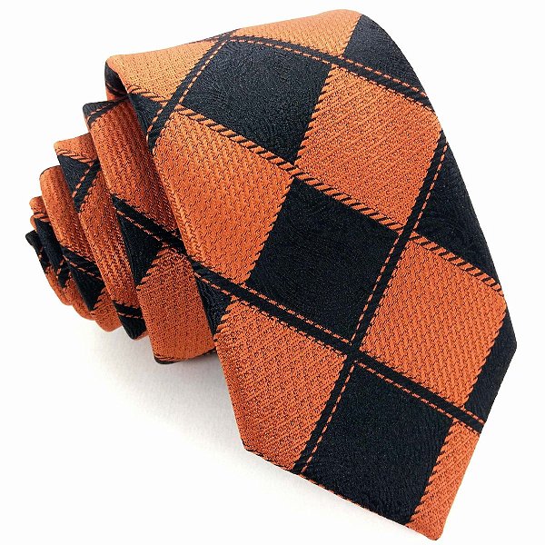 Gravata Slim Xadrez Laranja