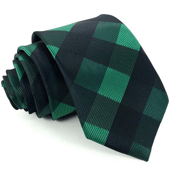 Gravata Slim Xadrez Verde Luxo