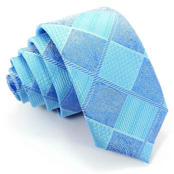 Gravata Slim Xadrez Azul Premium
