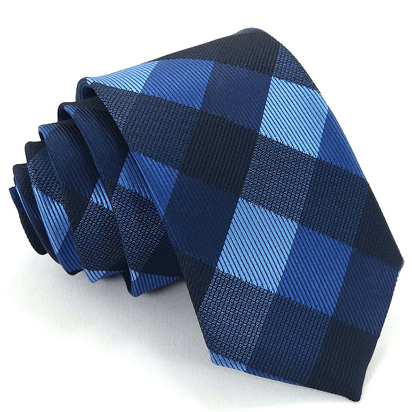 Gravata Slim Xadrez Azul Luxo