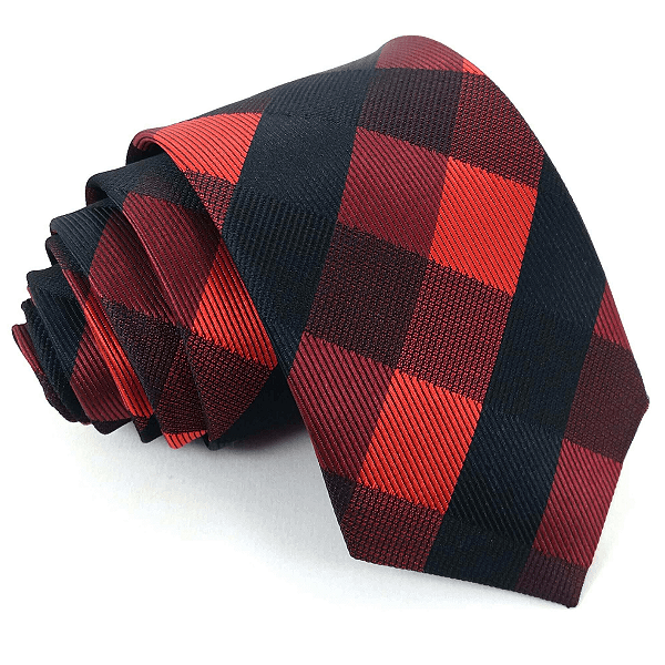 Gravata Slim Xadrez Vermelha Luxo