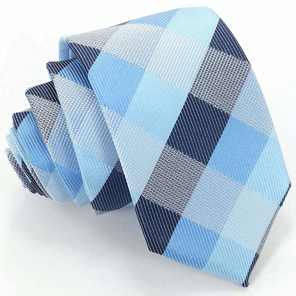 Gravata Slim Xadrez Azul Luxo