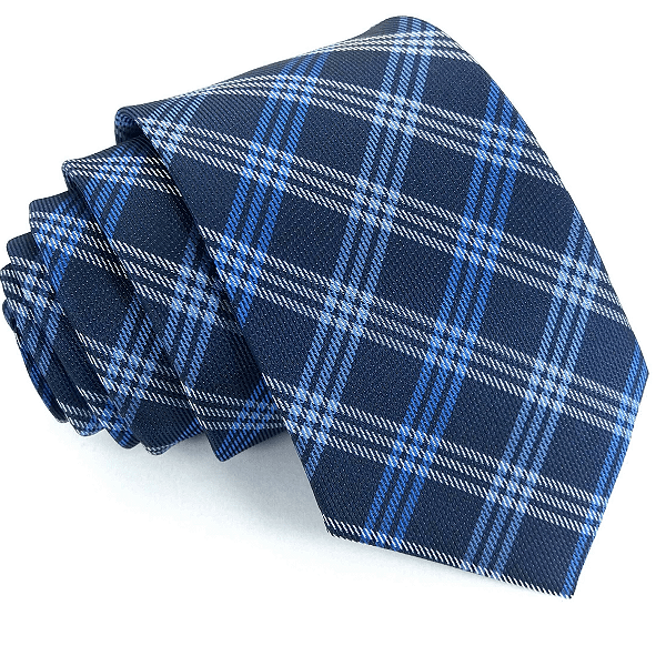 Gravata Slim Xadrez Azul Marinho Luxo
