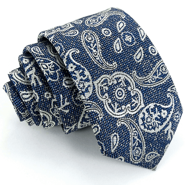 Gravata Slim Arabesco Azul Premium