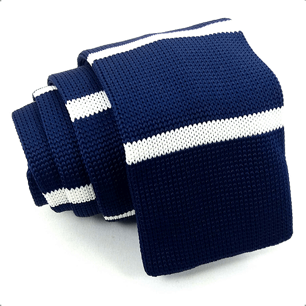 Gravata Slim Crochê Tricô Azul Marinho Listrada