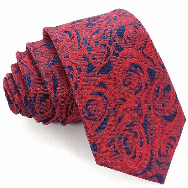Gravata Slim Floral Vermelha Luxo