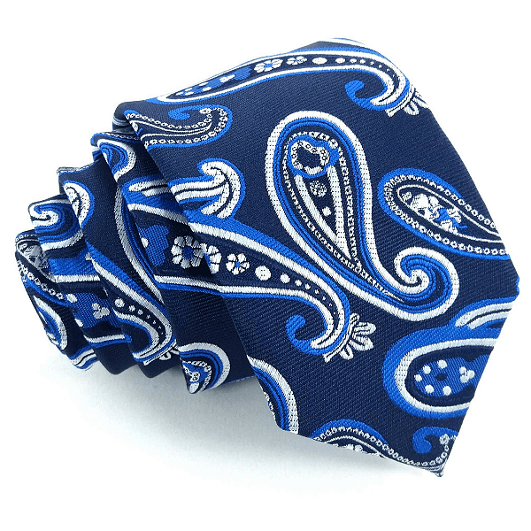 Gravata Slim Arabesco Azul Premium