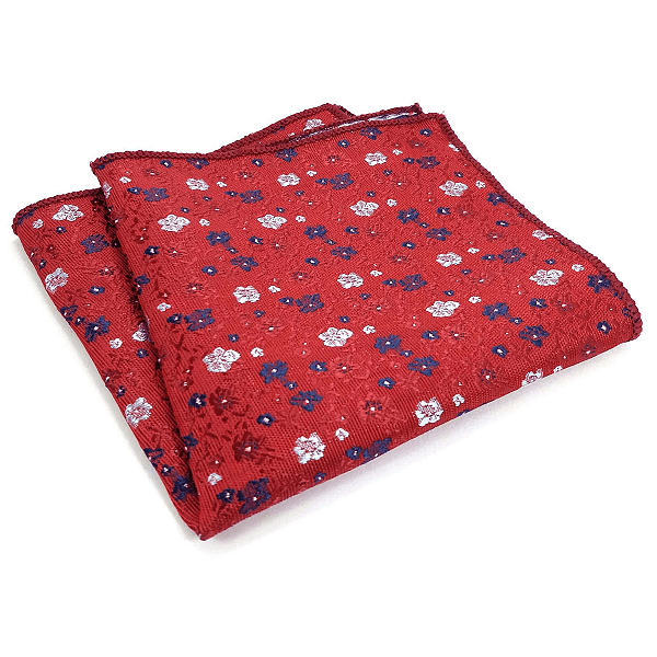 Lenço de Bolso Masculino Social Floral Vermelho