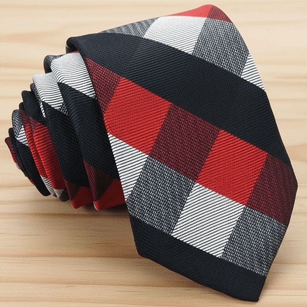 Gravata Slim Xadrez Preta Masculina