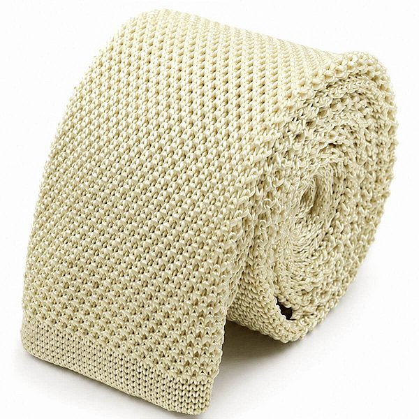 Gravata Slim Croche Tricô Bege Creme