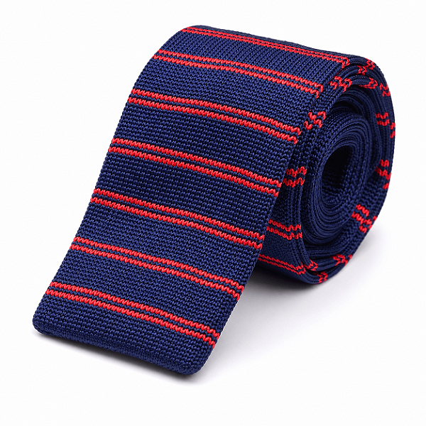 Gravata Slim Crochê Tricô Azul Listrada