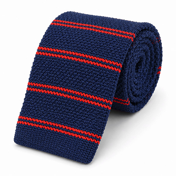 Gravata Slim Croche Azul Listrada