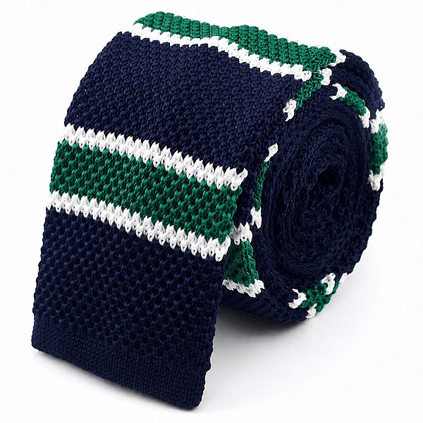 Gravata Slim Crochê Tricô Azul Verde Listrada