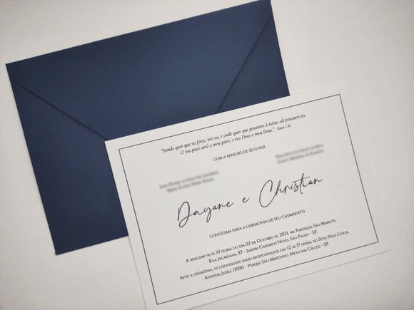 Convite Casamento C/ Envelope Azul Escuro Porto Seguro