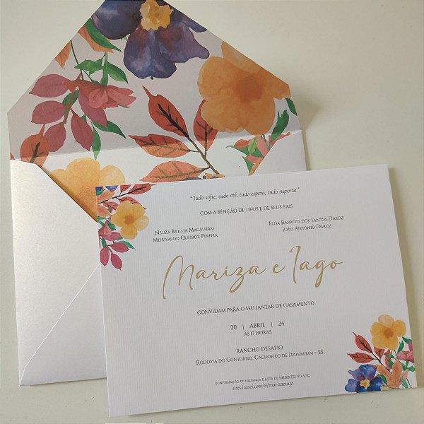 Convite Casamento Forrado Laranja Coral