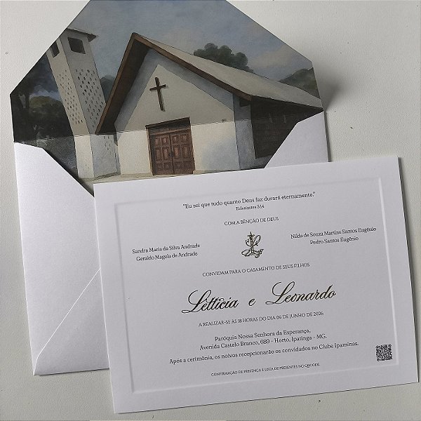 Convite Casamento Forrado Aquarela Metalizado Borda em Relevo Lacre de Cera Alecrim