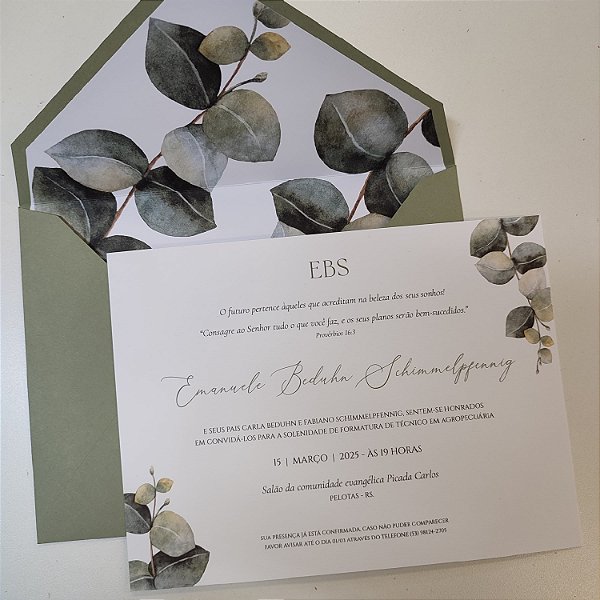 Convite Casamento Forrado Eucalipto Verde Oliva