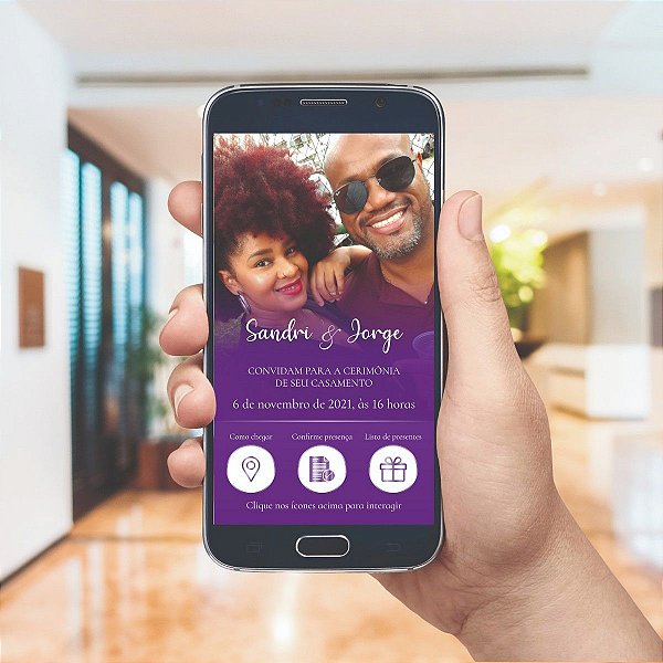 Convite De Casamento Digital / Virtual Interativo Lavanda lilás