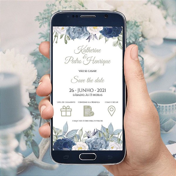Convite De Casamento Digital / Virtual Interativo Azul