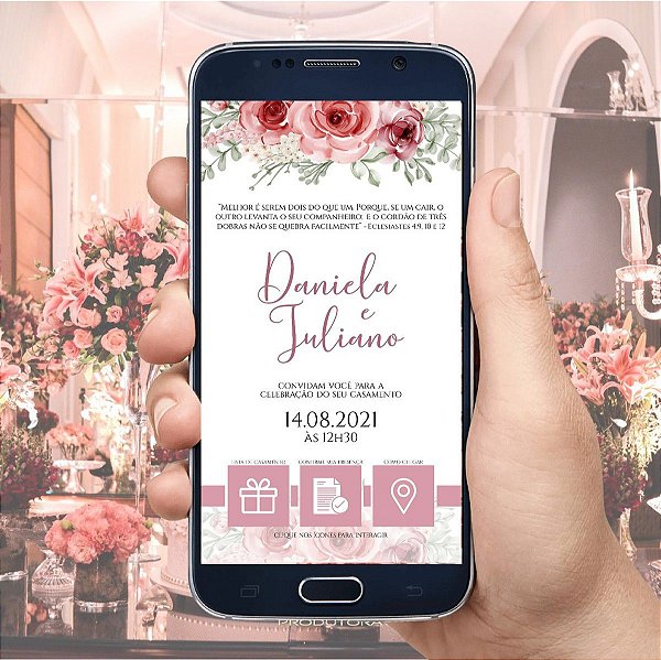 Convite De Casamento Digital / Virtual Interativo Floral