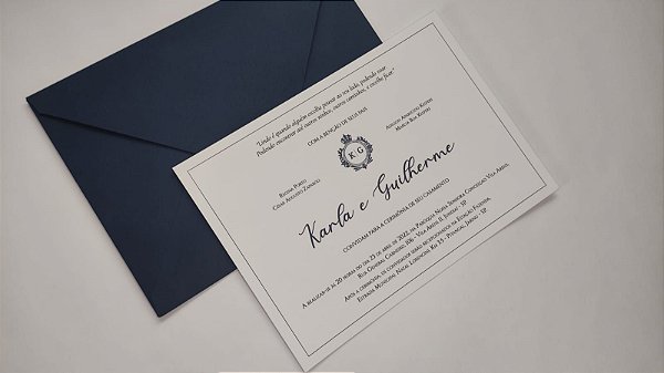 Convite Casamento C/ Envelope Azul Escuro Porto Seguro