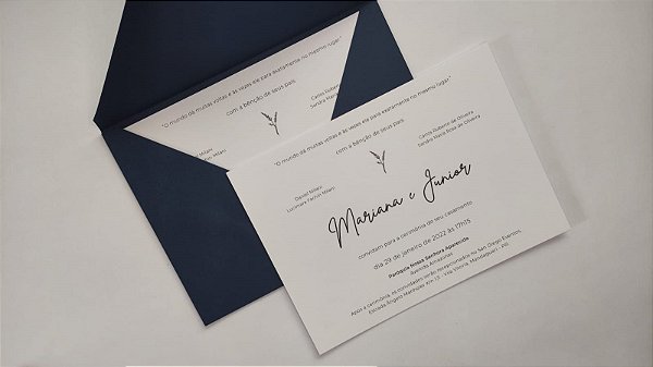 Convite Casamento C/ Envelope Azul Escuro Porto Seguro
