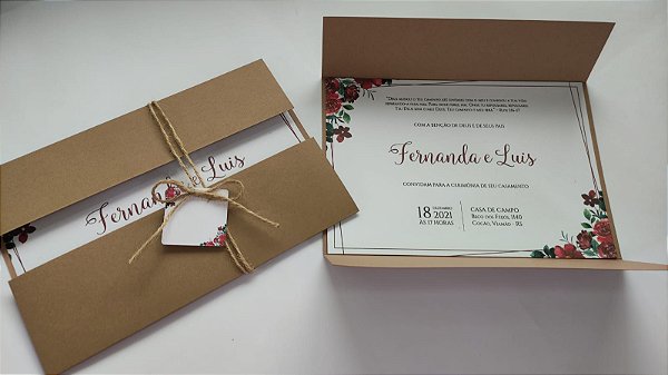Convite Casamento Marsala - KRAFT Rústico Com Sisal E Tag
